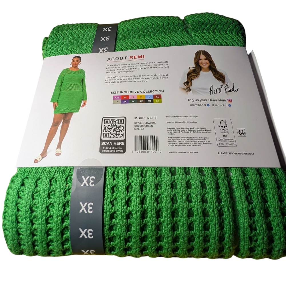 NWT Edited by Remi Bader Green Crochet Mini Dress Bell Sleeve 3X $89 - Picture 4 of 5